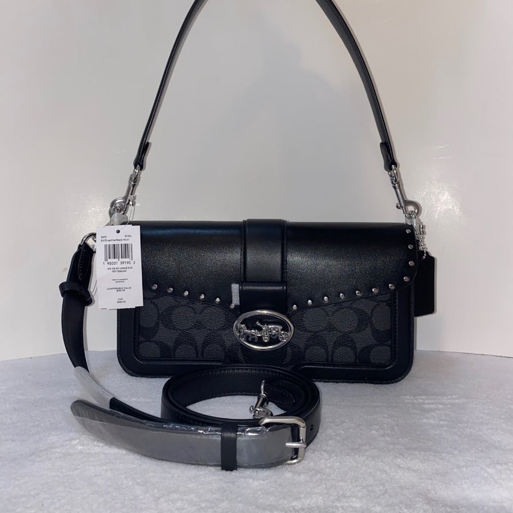NEW Coach Georgie Shoulder Bag In Colorblock Signature Canvas With Rivets NWT